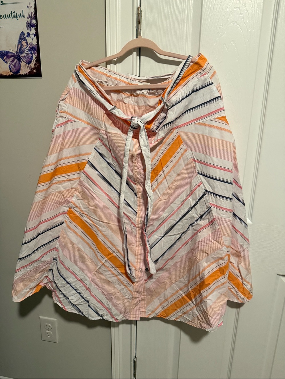 Striped Maxi Skirt in Peach, Orange & Navy